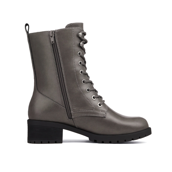 Mid Calf Chunky Lace Up Boots - GREY PU - 2